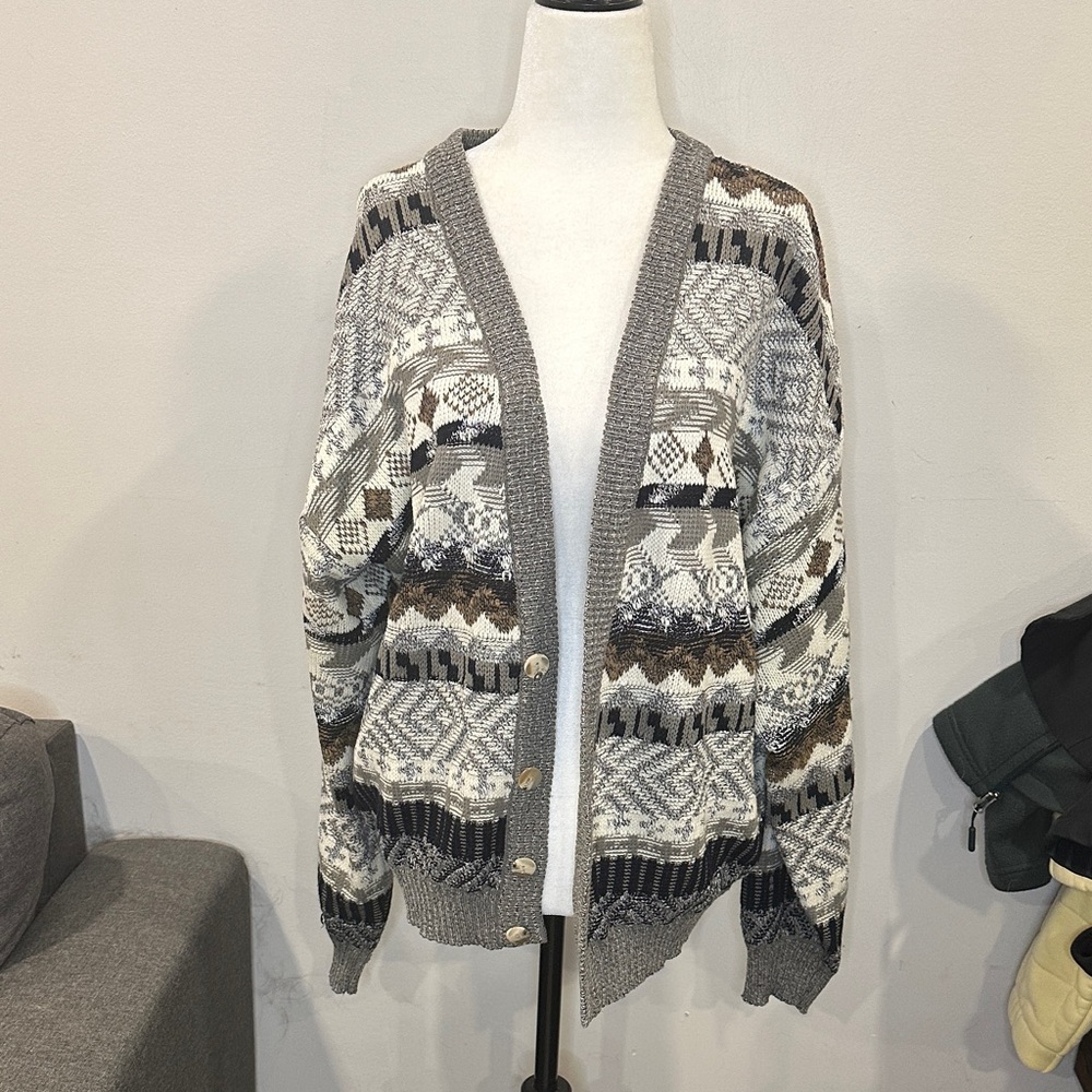 Vintage Grandpa Knit Patterned Cardigan Sweater